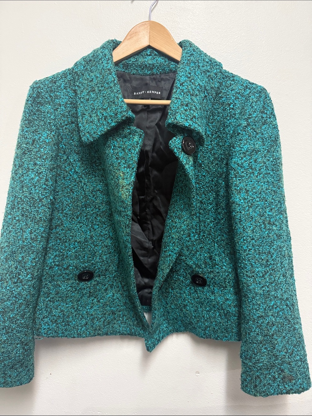 Teal Bouclé Cropped Jacket - Women's